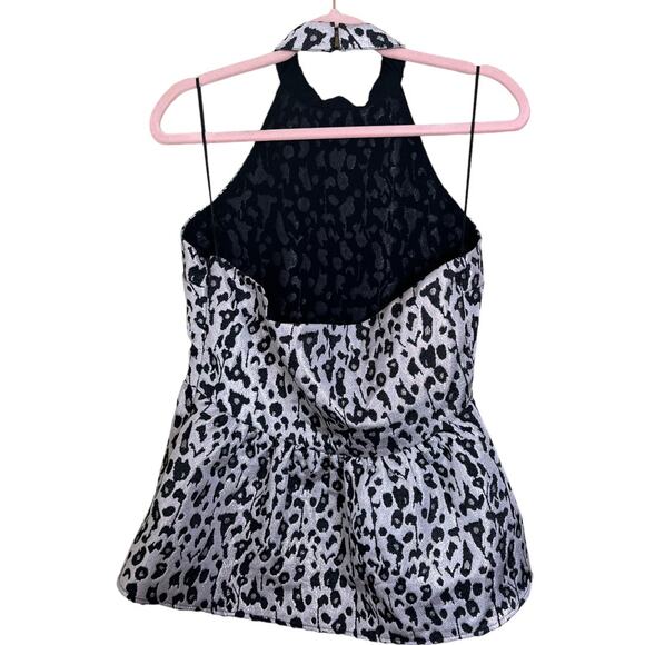 Lord & Taylor Design Lab shiny leopard animal print halter top medium - Picture 2 of 4